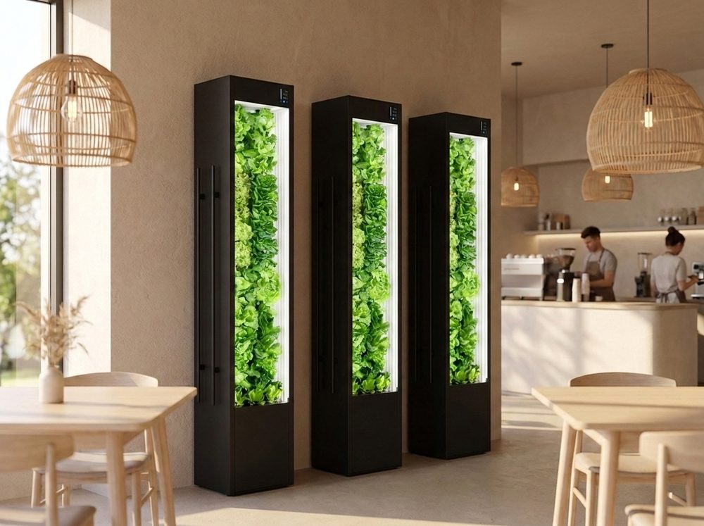 Three Cubictree towers installed in a cafe