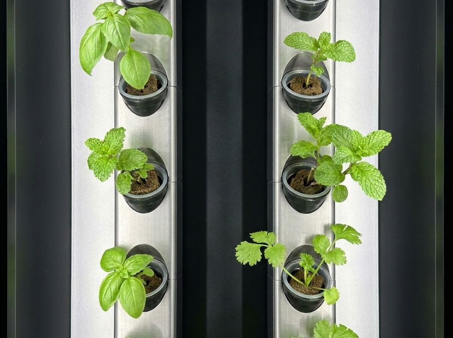 Basil, mint and coriander in a Cubictree