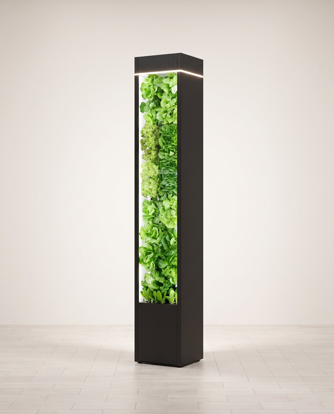 The Cubictree tower at week five, its niche full of lettuce